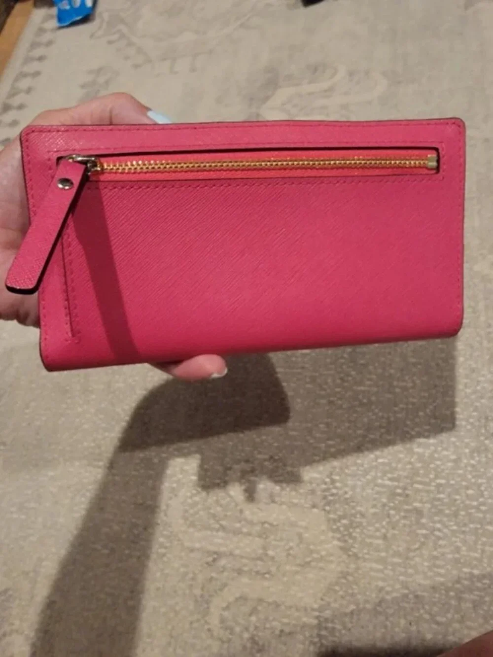 kate spade Hot Pink Saffiano Leather Zip Wallet
